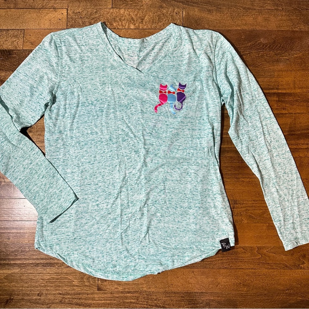 Womens 3 Cat Purple‎ Blue Pink Long Sleeve Shirt Size Large